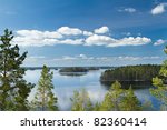 View from the island Linnansaari National Park in Finland for thousands of lakes - small island in the middle of the lake
