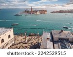 View of the island of San Giorgio Maggiore from the Campanile of San Marco square, Veneto, Venice, Italy