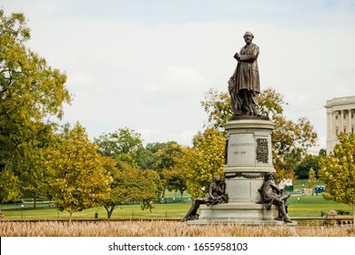 View of the James Garfield monument in Washington DC park