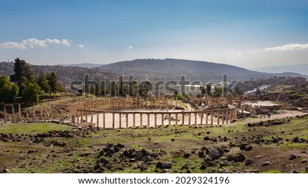 View of Jerash archaeological park, ruins of the Greco and Roman period, Jerash, Jordan.