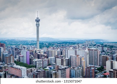 View Of Johannesburg Over Hillbrow Near The Tower, Raining / Overcast Morning.