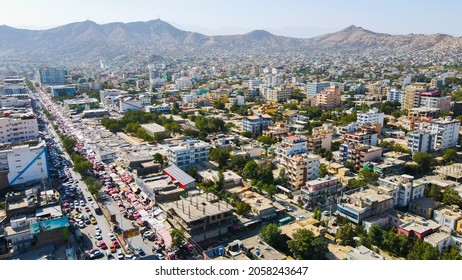 A View Of Kabul City, Construction Building Crowding People, Afghanistan September 2021.