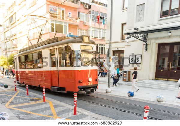 View of Kadikoy - Moda nostalgic tramway used for\
touristic purposes between Moda and Kadikoy districts. .TURKEY,\
ISTANBUL,29 JULY 2017