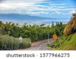 View of Kahului and the West Maui Mountains from Up Country on Maui, Hawaii