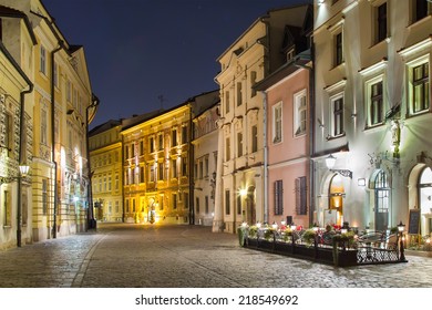 A View Of Kanoniczna Street In The Dusk In Cracow, Poland