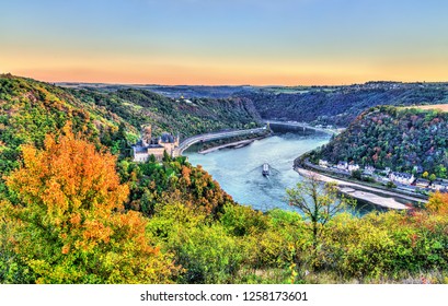 View Of Katz Castle And The Middle Rhine Valley In Autumn. Germany