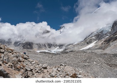 View Of Khumbu Glacier And Clouds In The Mountains