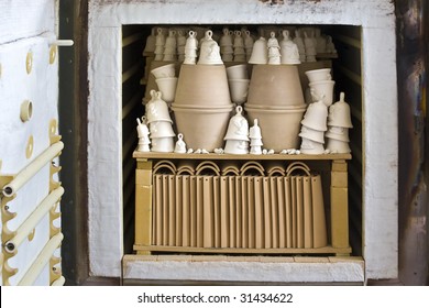 View Of The Kiln Firing Of Ceramics And Handmade Pottery In A Workshop