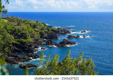 View Of Kipahulu Point From The Park Of Palapala Ho‘omau Congregational Church On Hana Highway, East Of Maui Island In Hawaii, United States