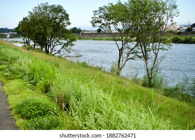 The View Of Kiso River And Bank.