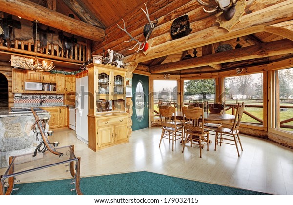 View Kitchen Room Dining Area Log Stock Photo Edit Now 179032415