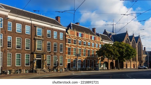 View Of Kneuterdijk And Lange Voorhout Streets In Old Town The Hague With Building Of State Council And Medieval Protestant Kloosterkerk Church On Summer Day, Netherlands