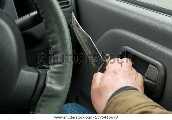 View Knife Hand Driver Inside Car Stock Photo Edit Now