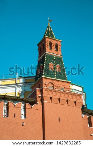 View of the Kremlin Armory tower on a clear Sunny day. Moscow attractions of World tourism.
