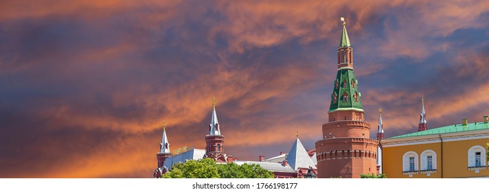 View of the Kremlin on a beautiful sky with cloud before sunset background, Moscow, Russia--the most popular view of Moscow   - Shutterstock ID 1766198177