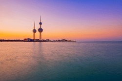 
View Of The Kuwait Skyline  With The Best Known Landmark Of Kuwait City During Sunset