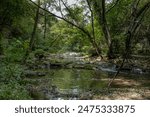 View of La Brague River in the department of Alpes-Maritimes as seen in La Brague Park, near Biot Village, Provence-Alpes-Cote d