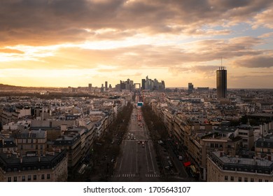 View Of La Defense Financial District And The Grande Armée Avenue Seen From The Top Roof Of The Arc De Triomphe (Triumphal Arch) In Paris, France.