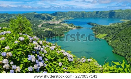 View of Lagoa das Sete Cidades from Viewpoint Vista do Rei, Sao Miguel, Azores, Portugal Stock foto © 