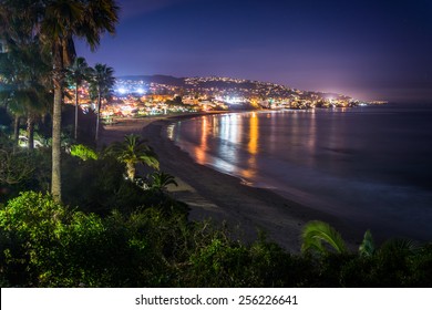 View Of Laguna Beach At Night, From Heisler Park In Laguna Beach, California.