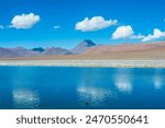 View of Laguna Diamante (Diamond Lagoon) and Cerro Pilli  in the distance at the Route of the Salt Flats - Atacama, Chile