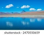 View of Laguna Diamante (Diamond Lagoon) and Cerro Pilli  in the distance at the Route of the Salt Flats - Atacama, Chile