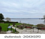 View of Lake Champlain from Samuel Champlain Monument Park at the mouth of the Saranac River, Cumberland Bay, Plattsburgh, NY – April 22, 2023