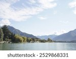 View of Lake como from the lakefront promenade of Gera Lario. Province of Como, Italy