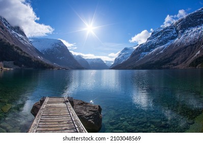 View From Lake At The Docks In Loen, Norway