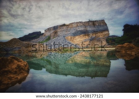 Similar – Foto Bild Strand mit Felsen und Pfütze im Sonnenuntergang, Ribadeo, Lugo, Galizien, Spanien