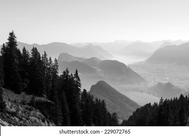 View of Lake Lucerne in a misty morning