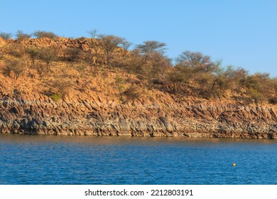 View Of The Lake Oanob, An Idyllic Holiday Resort With A Lake And A Dam Near Rehoboth In The Kalahari Desert. Namibia.