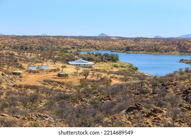 View of the Lake Oanob, an idyllic holiday resort with a lake and a dam near Rehoboth in the Kalahari desert. Namibia.