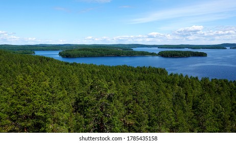 View To Lake Päijänne Over Forest In Padasjoki, Finland.