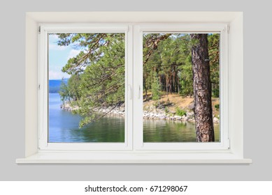 View Of The Lake And Pine Forest From The Window Of The House