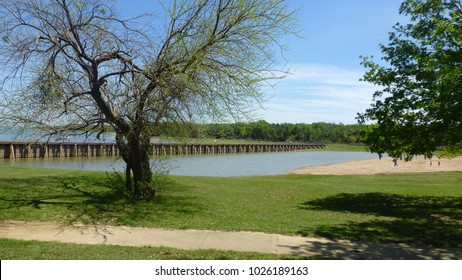 View At A Lake With Tree In North Texas.  