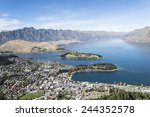 View to lake Wakatipu and Queenstown, Otago , South Island New Z