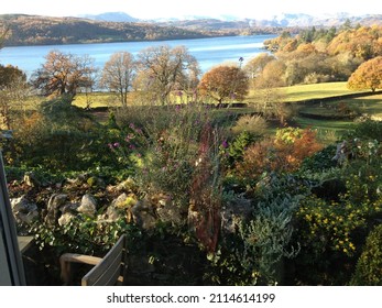 The View Of Lake Windermere In The Lake District Of Cumbria, England UK From The Miller Howe Hotel Restaurant