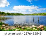 View of Lake Wiselka, Neuendorfer See. Landscape on the island of Wolin. Nature in West Pomerania.