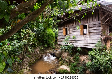 View landscape and creek of Mae Kampong Waterfall on Doi Mon Lan in Baan Mae Kampong peaceful Village valley hill for thai people and foreign travelers travel visit at Mae on in Chiang Mai, Thailand