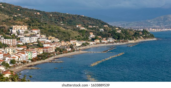 View Landscape Pioppi Village, From Cilento Coast, Italy