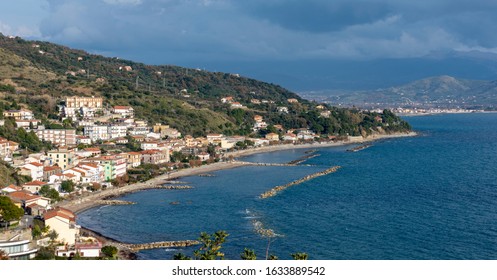 View Landscape Pioppi Village, From Cilento Coast, Italy