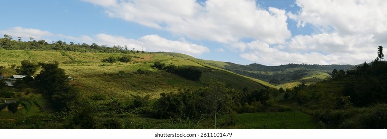 View landscape at viewpoint range mount with cloudscape clouds sky and plant tree in tropical freshness jungle of Phu Tub Berk mountain at Phu Hin Rong Kla National forest Park in Phetchabun, Thailand