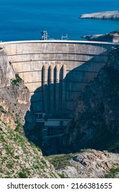 View Of Large Arch Dam In The Canyon, Chirkey Hydroelectric Power Plant