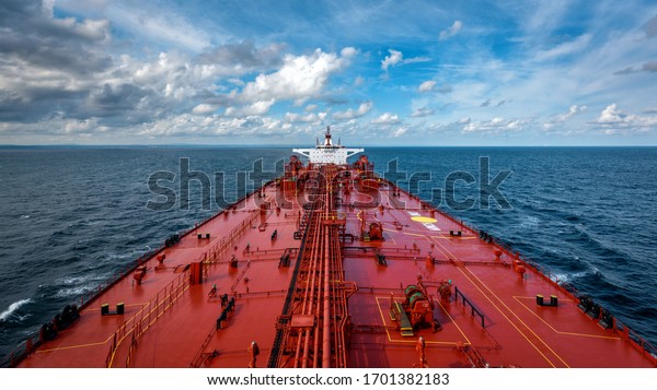View of large tanker\
from forward mast
