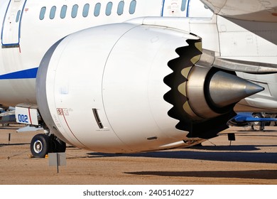 A View of a Large Turbofan Jet Engine on an Airliner