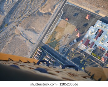 View Of Las Vegas Desert And School Grounds From Hot Air Ballon Basket High Up.