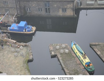 View of the Leeds Liverpool canal from the roof of the Waterman's Place Building in Leeds City Centre, West Yorkshire, England  