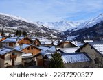 View of Les Ménuires ski station from the village of Saint Martin de Belleville in the French Alps