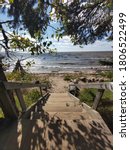 View of Lesser Slave Lake from the to top the stairs in the Marten Beach Provincial Park Campground